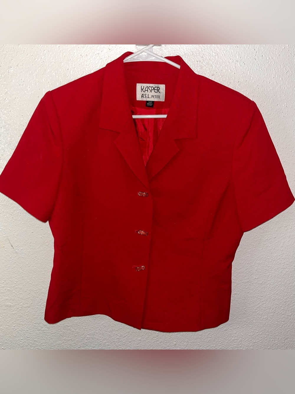 Kasper Red Short-Sleeve Button Front Blazer Shirt